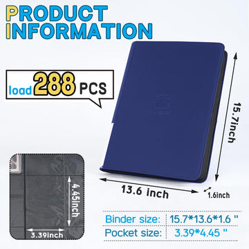 enhanced Top Loader Binder  Holds 288 Top Loaders 9-Pocket Toploader Binder with Sleeves for 3 x 4 Rigid Card Binder for Top Loader for Trading Cards or Sports Cards - Classic Blue