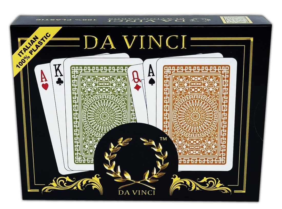 Da Vinci Palermo, Italian 100% Plastic Playing Cards, 2 Deck Set With Hard Shell Case And 2 Cut Cards (Bridge Size Regular Index)