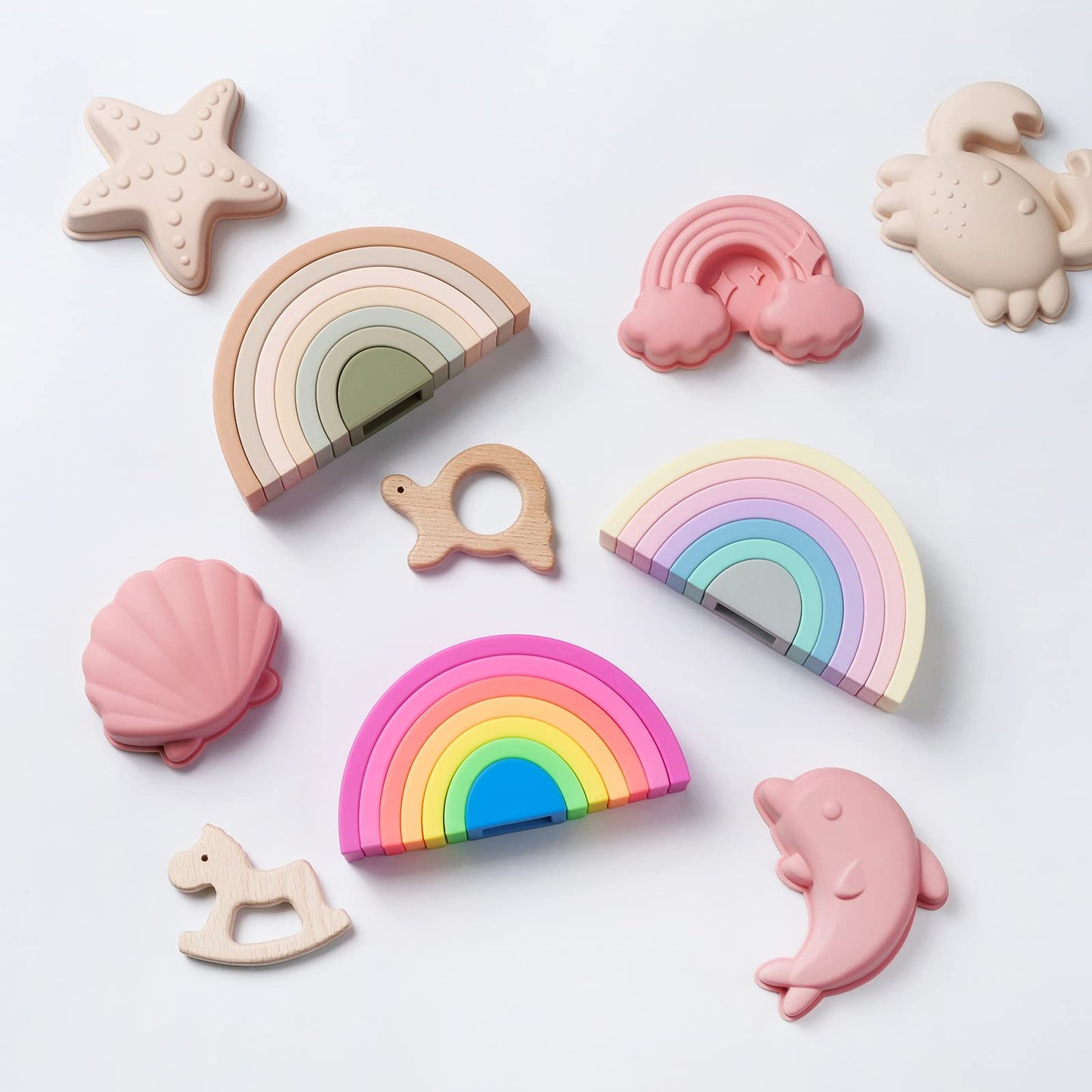 Mcgmitt Rainbow Stacking Toy, Silicone Rainbow Stacker For Todders, Montessori Nesting Blocks, Building Creative Color Shape Mat