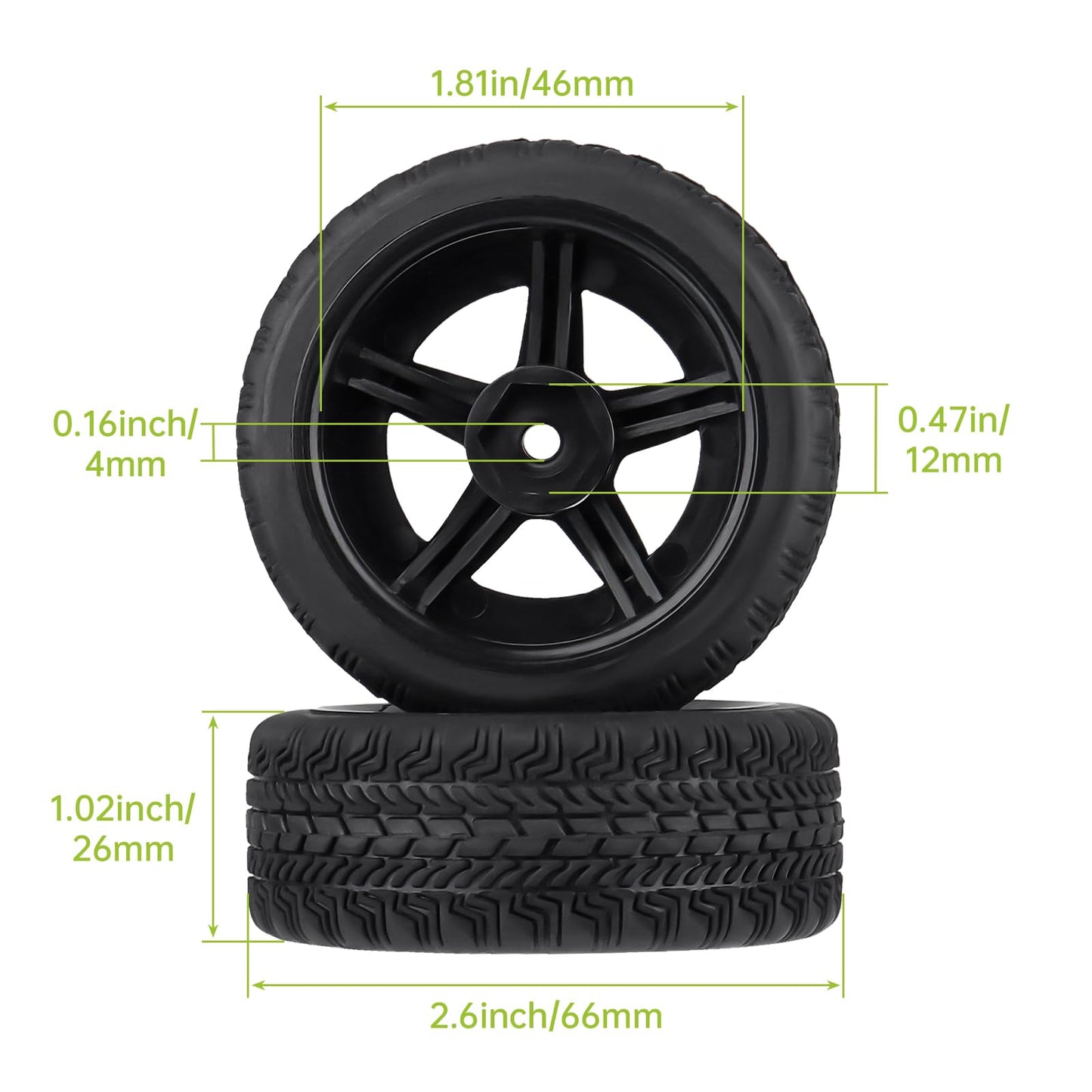 Hobbyfire Pre-Glued Od 2.6'' 12Mm Hex Wheels Rims And Rubber Tires For Traxxas Tamiya Hpi Hsp Redcat Rc 1/10 On Road Racing Car,