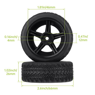 Hobbyfire Pre-Glued Od 2.6'' 12Mm Hex Wheels Rims And Rubber Tires For Traxxas Tamiya Hpi Hsp Redcat Rc 1/10 On Road Racing Car,
