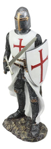 Ebros White Cloak Caped Medieval Crusader decorative replica bladesman Knight Figurine 11.5 H Medieval Royal Suit of protective covering Knight of The Cross Resin Collectible