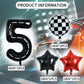 Toniful 40 Inch Race Car 5Th Birthday Balloons Racetrack Number 5 Black Balloons Wheel Tire Balloons Black White Checkered Ballo