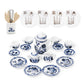Odoria 1/12 Miniature Porcelain Tea Set Plates And Silverware Kitchen Utensils Dollhouse Accessories, Blue Lotus