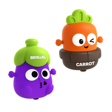 Innovitoy Press & Go Veggie Runner Toy Pack Of 2 For Kids With Bright Brinjal & Carrot Designs, Push And Go Action Toy Cars, Bes