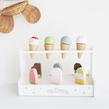 nunukids Wooden Ice Cream Set Wood Ice Cream Toy for Kids 10pc Ice Cream Toys for Toddlers