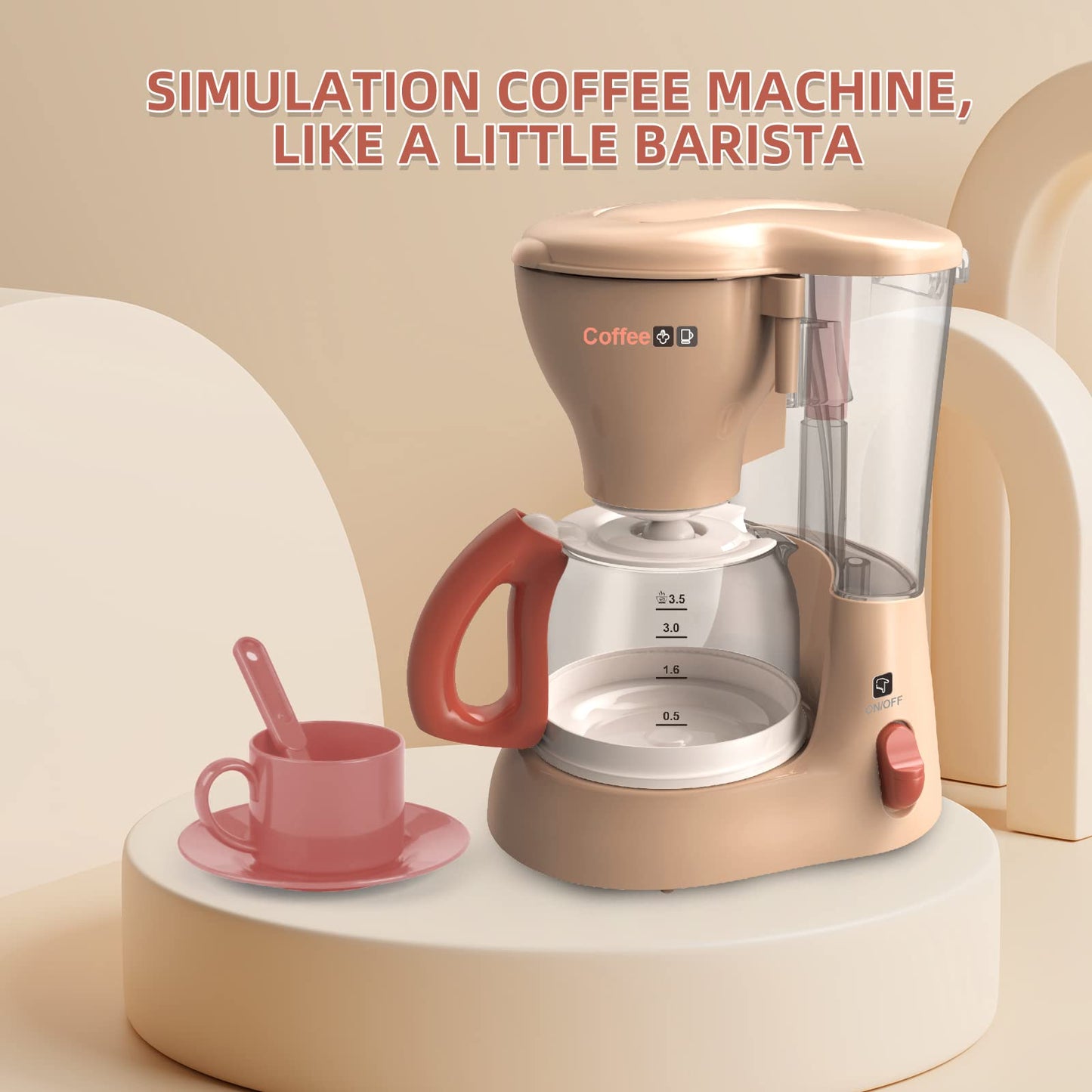 Yalujumb Play Kitchen Toys, Pretend Play Kitchen Appliances Toy Set With Coffee Maker, Mixer, Toaster With Realistic Lights& Sou
