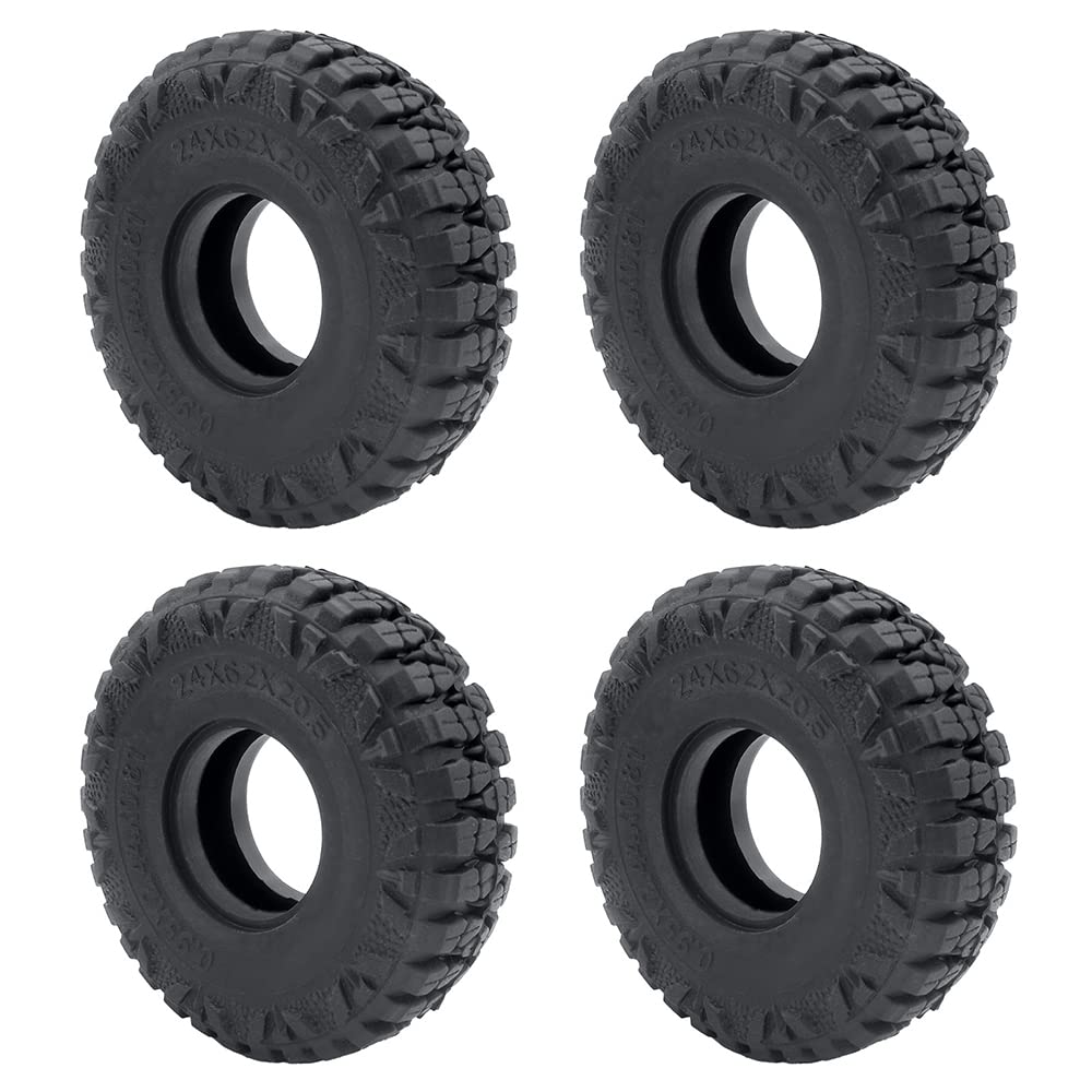 RCLIONS 4PCS Rubber Micro 1'' RC Wheel Tires 62mm for 1/24th Axial SCX24 Deadbolt,C10,JLU CRC,Bronco RC Crawler Truck Car (B Sty