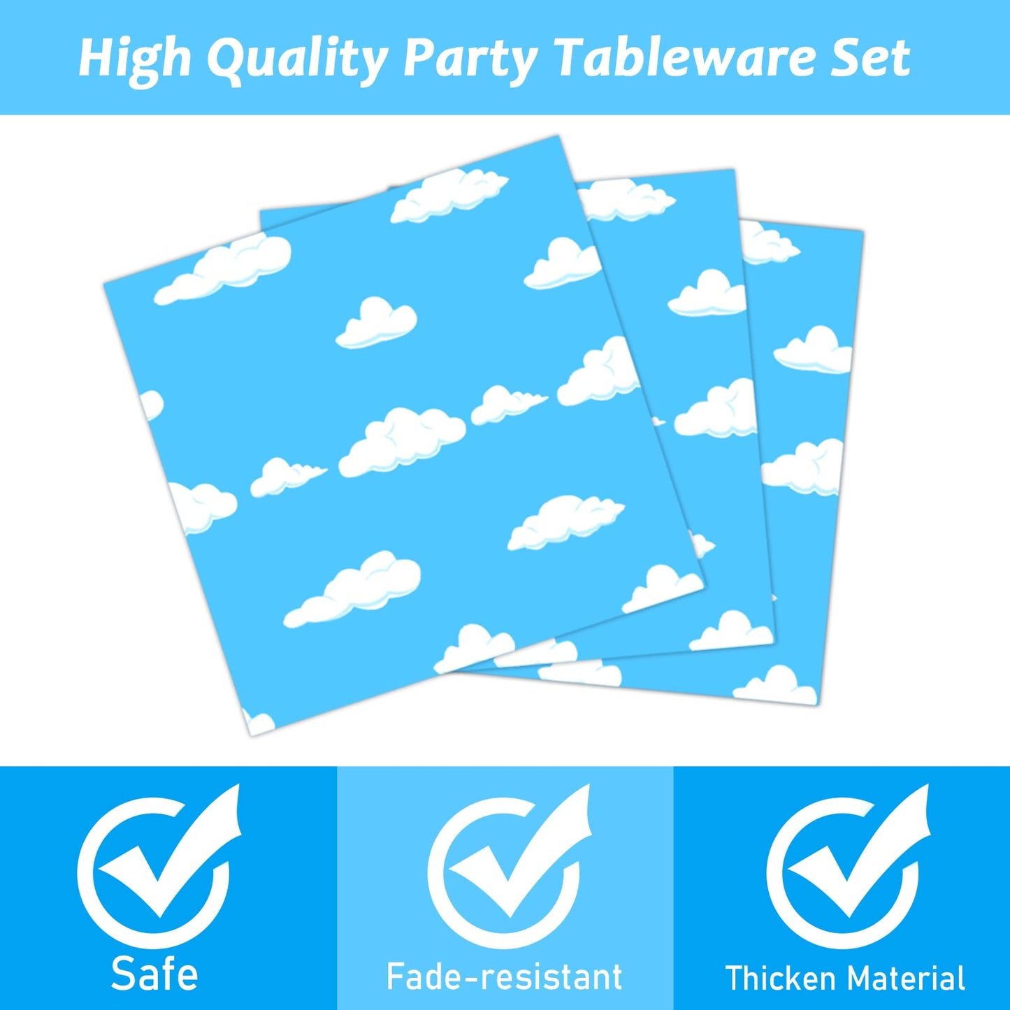 96 Pcs Blue Sky White Clouds Party Plates And Napkins Party Supplies Cartoon Story Party Tableware Set Clouds Theme Party Decora