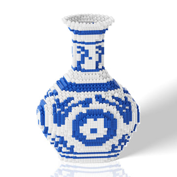 Blue and White Vase Micro Building Blocks Set,Compatible with Lego Flower Set,Arts and Crafts for Adults with Collection Value, 
