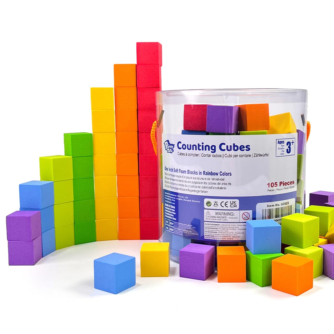 Pairez Toys Foam Counting Blocks  105 Pieces 1 Inch Soft Rainbow Math Counters Cubes  Math Manipulatives Preschool  Classroom Learning Supplies  Stacking Blocks for Kids Ages 3+