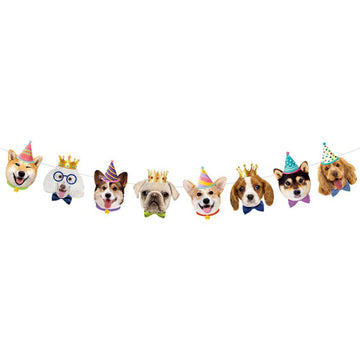 Tsj Dog Birthday Banner, Dog Face Party Banner, Dog Theme Party Bunting Decoration Puppy Party Supplies For Birthday Party Baby