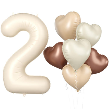 Biapian 40 Inch Cream Number 2 Balloons, Cream White Large 2Nd Birthday Balloons With 18'' Foil Cream Heart Balloon Helium For 2