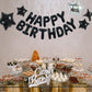 Toniful 35Pcs Black Happy Birthday Decorations Kit 16 Inch Happy Birthday Balloon Banner With Star Balloons Mylar Foil Birthday