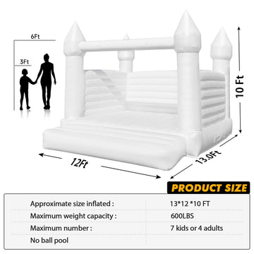 WARSUN Inflatable White Bounce House 13x12x10FT with Blower All PVC Bouncy House Castle with Large Jumping Area & D-Rings Decora