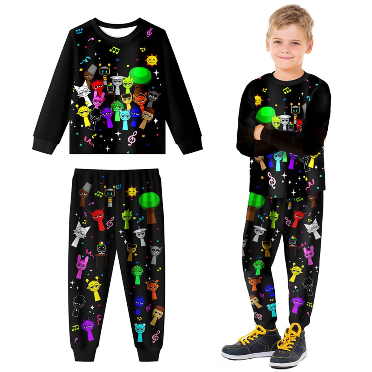 Ajajvoe Kids Tshirts And Pants Music Adventure Tee Shirt Boys Girls Clothing Set 9/10 2Pcs Long Sleeve Game Clothes Outfits Birt
