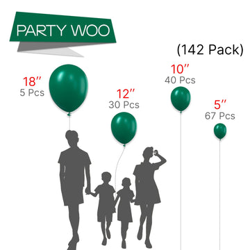 Partywoo Forest Green Balloons, 142 Pcs Boho Green Balloons Different Sizes Pack Of 18 Inch 12 Inch 10 Inch 5 Inch Dark Green Balloons For Balloon Garland Balloon Arch As Party Decorations, Green-F14