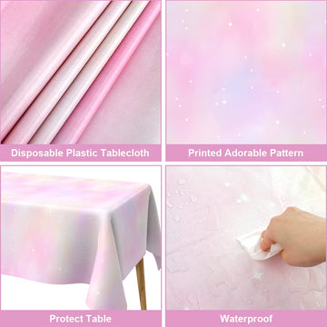 2 Pack Pastel Rainbow Tablecloth Disposable Plastic Table Covers Pastel Rainbow Party Decorations Watercolor Party Table Cloths