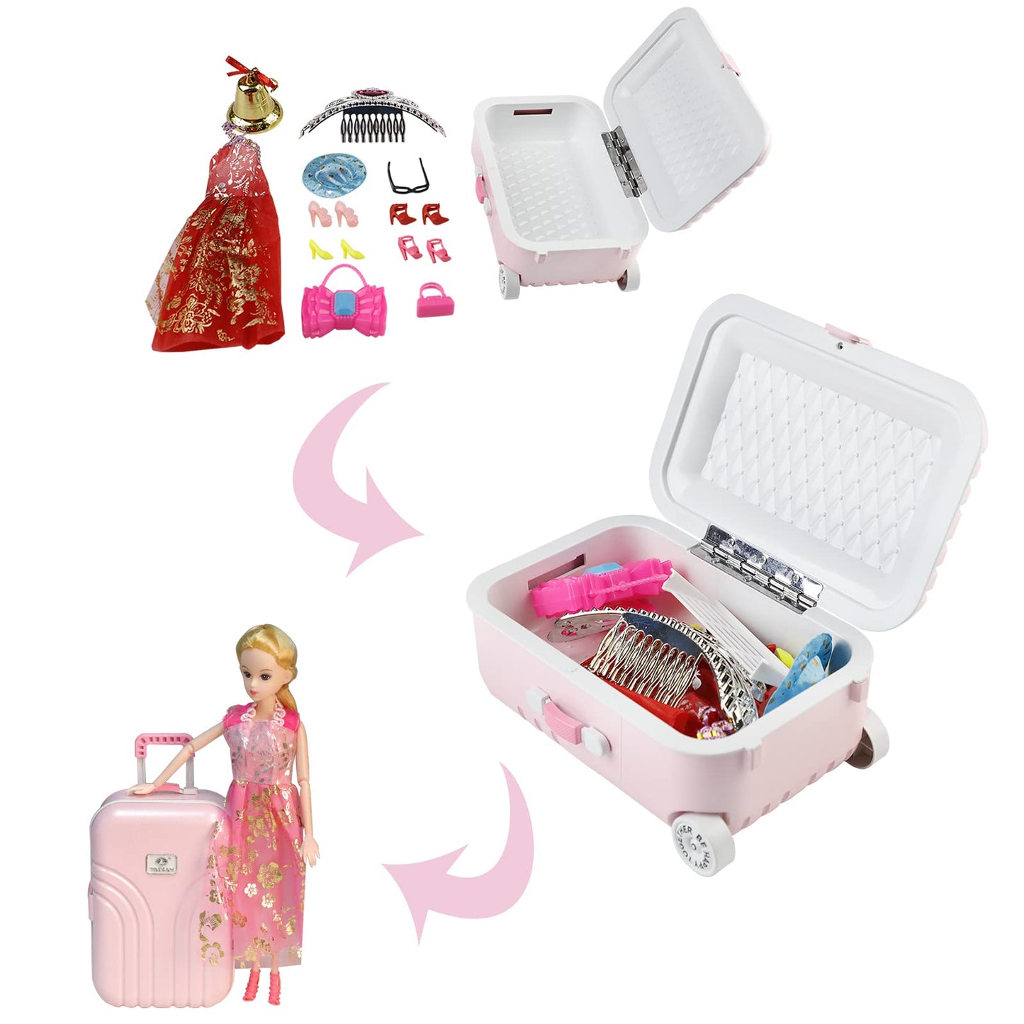 Doll Accessories Carry On Suitcase For Doll Suitcase Luggage Mini Travel Suitcase For 18 Inch Girl Doll Travel Gear Mini Trolley