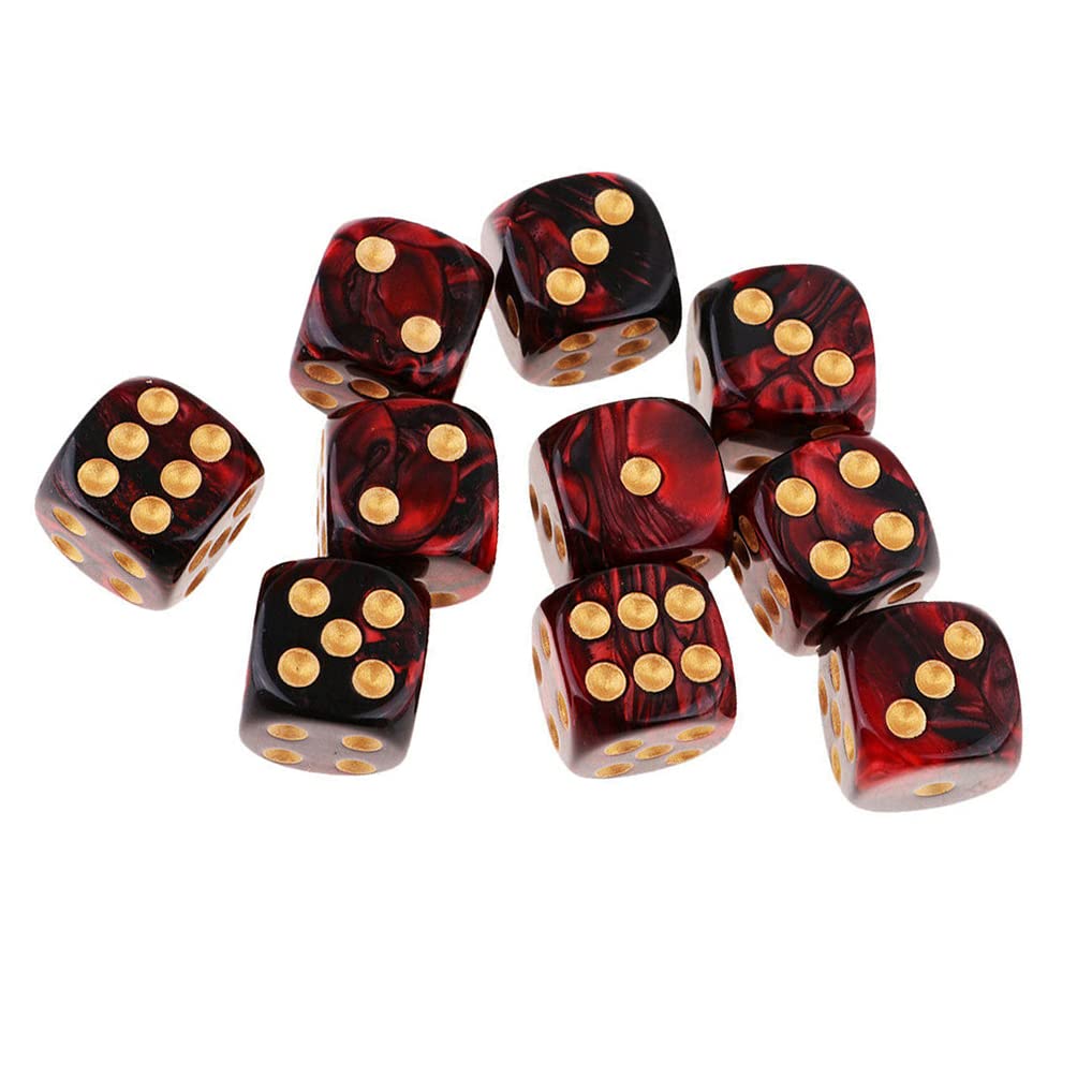 Yiotfandoll 10PCS Polyhedral Dice D6 Dice 16mm Acrylic Dice Game Dice for RPG MTG DND Dice Table Games (Red Black)
