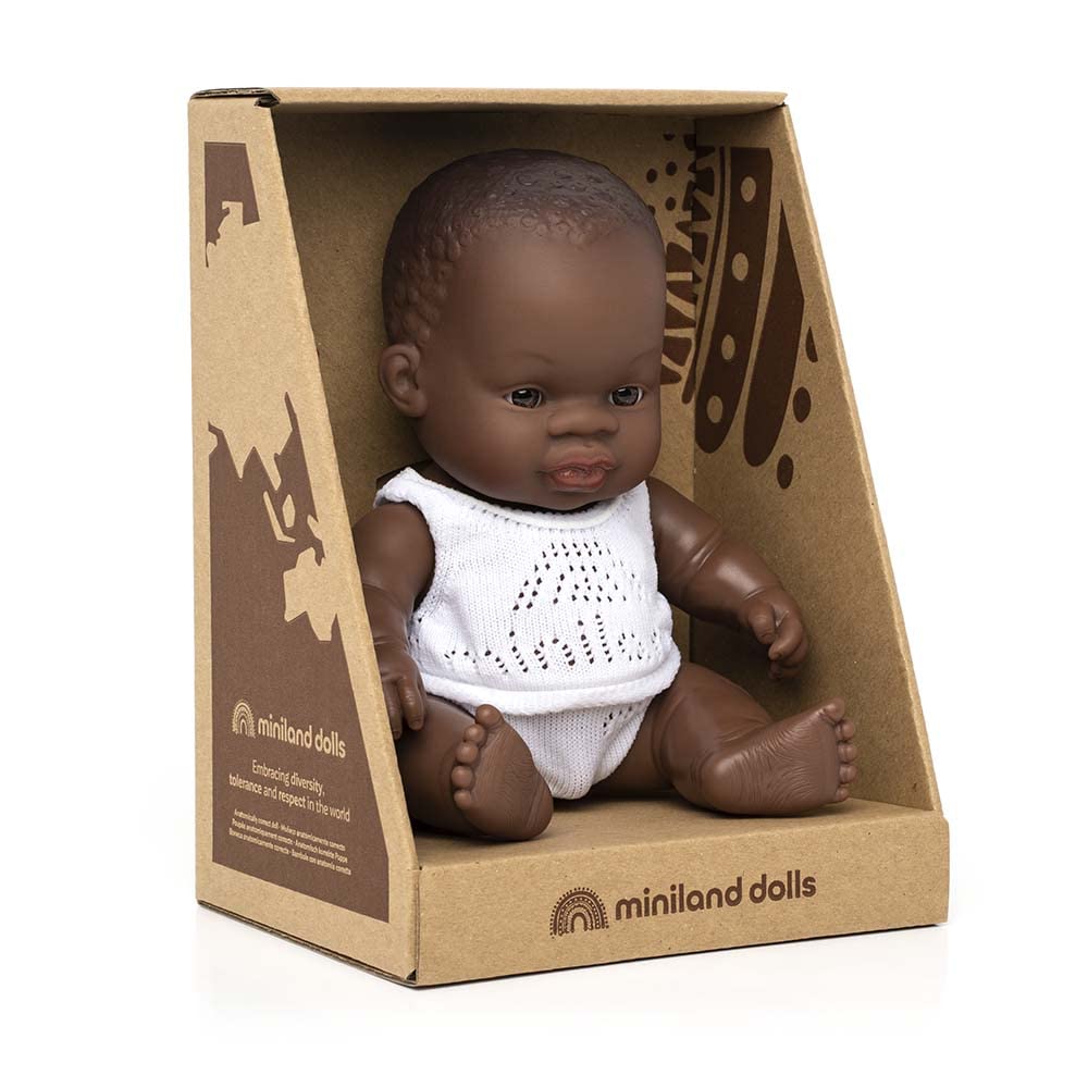 Miniland Doll 8 1/4'' African Boy (Box) - Made In Spain, Anotomically Correct, Quality, Inclusion