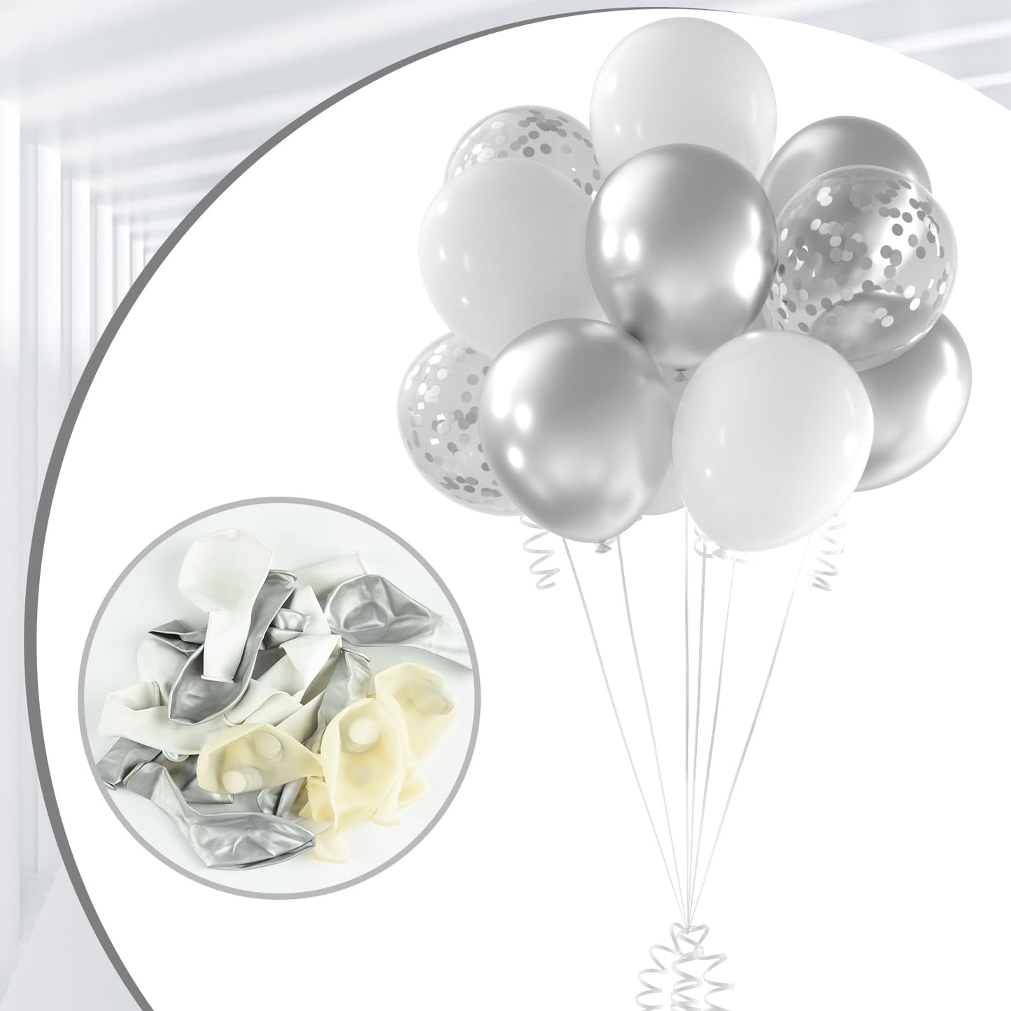 Neburora White And Silver Confetti Balloons 60Pcs 12Inch White Metallic Silver Confetti Balloons For Wedding Engagement Graduati