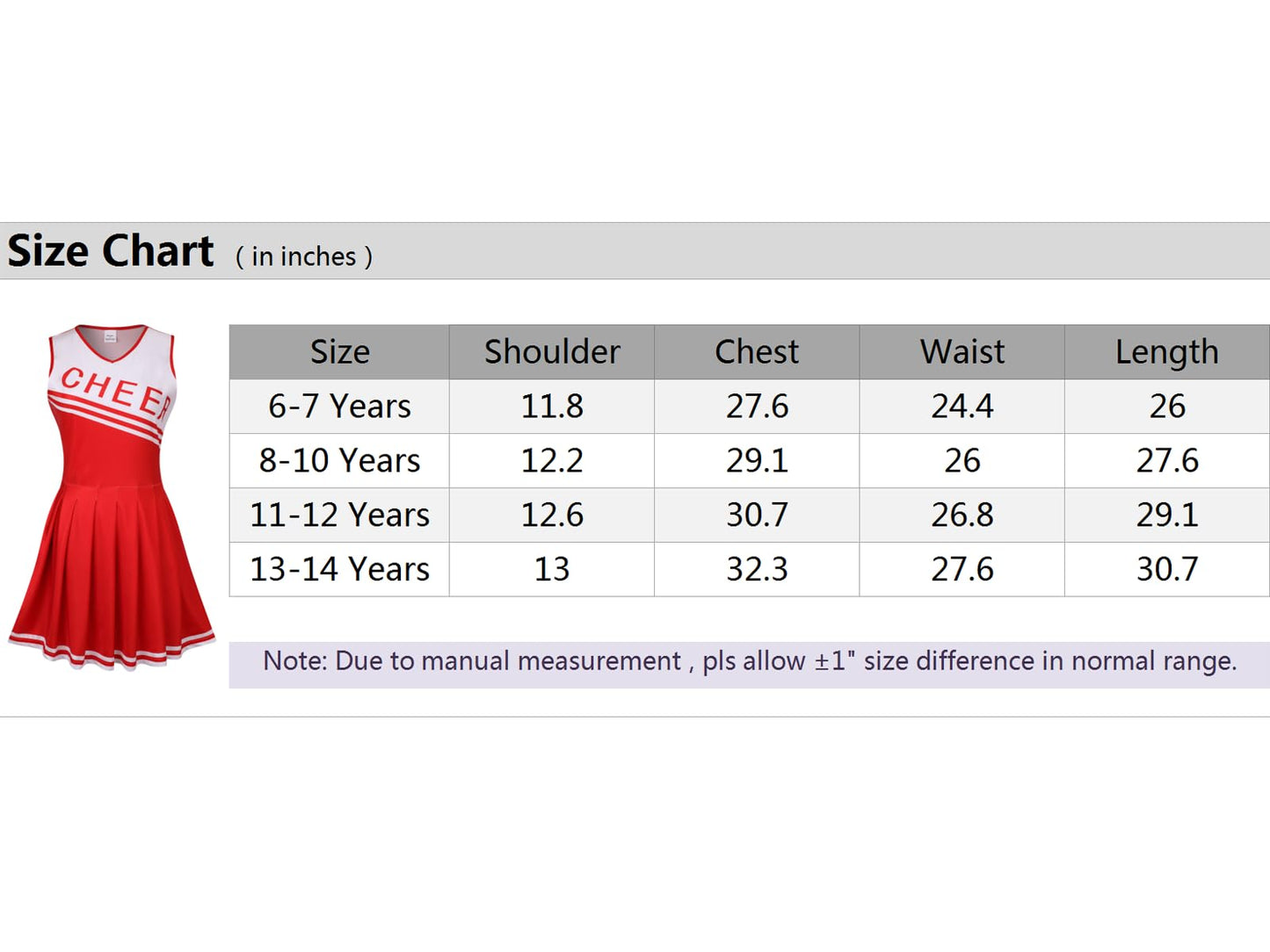 Grajtcin Girls Cheerleader Costume Dress For Kids Halloween Costume 13 Years Cheer Uniform Cheerleading Outfit (160,Red)
