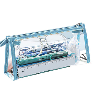 Wolpin Pvc Large Capacity Pencil Bag, Transparent Blue Pencil Pouch With Zipper Closure Portable Makeup Pouch, Case Cute Station