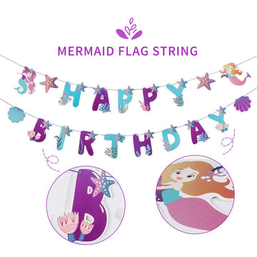 Sunbeauty Mermaid Happy Birthday Banner Little Mermaid Theme Birthday Decorations For Girls Ocean Theme Party Supplies For Baby