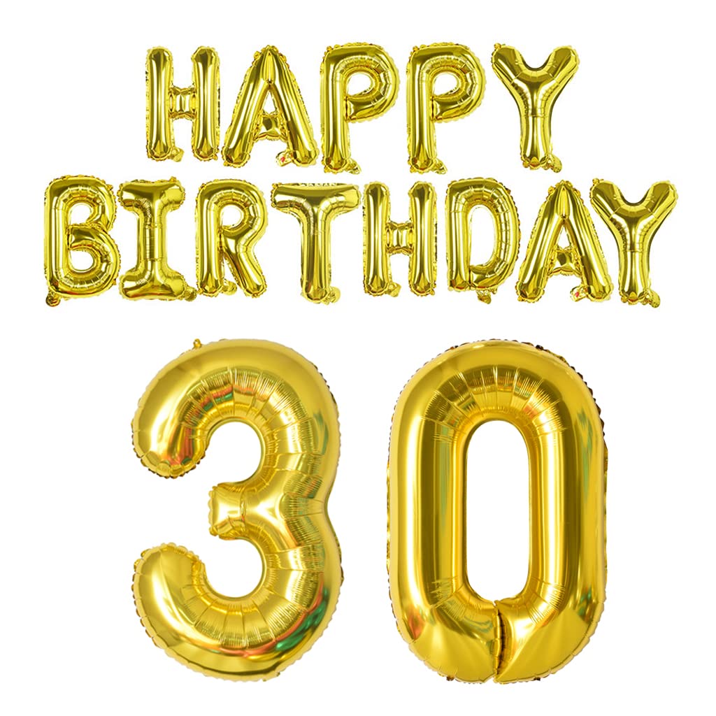 Happy Birthday Balloon Banner 40 Inch 30 Balloon Number 16 Inch Happy Birthday Letters Balloons Gold Foil Mylar Balloons For Wom