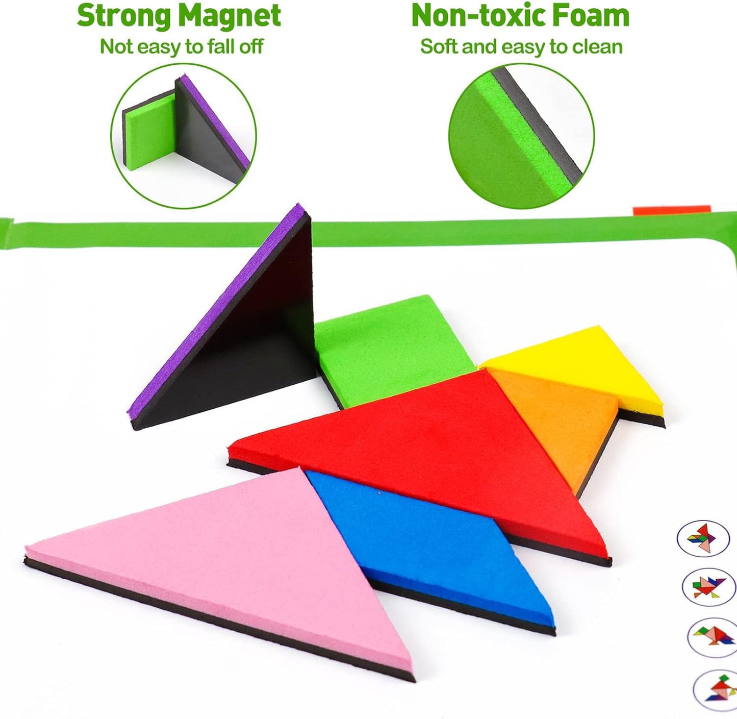 USATDD Travel Tangram Puzzle With 2 Set  Magnetic Pattern Blocks Road Trip Games Educational Jigsaw Challenge Books For Kid mature-themed Brain Teasers With 368 Solution Montessori Travel Toys For Kids In Car