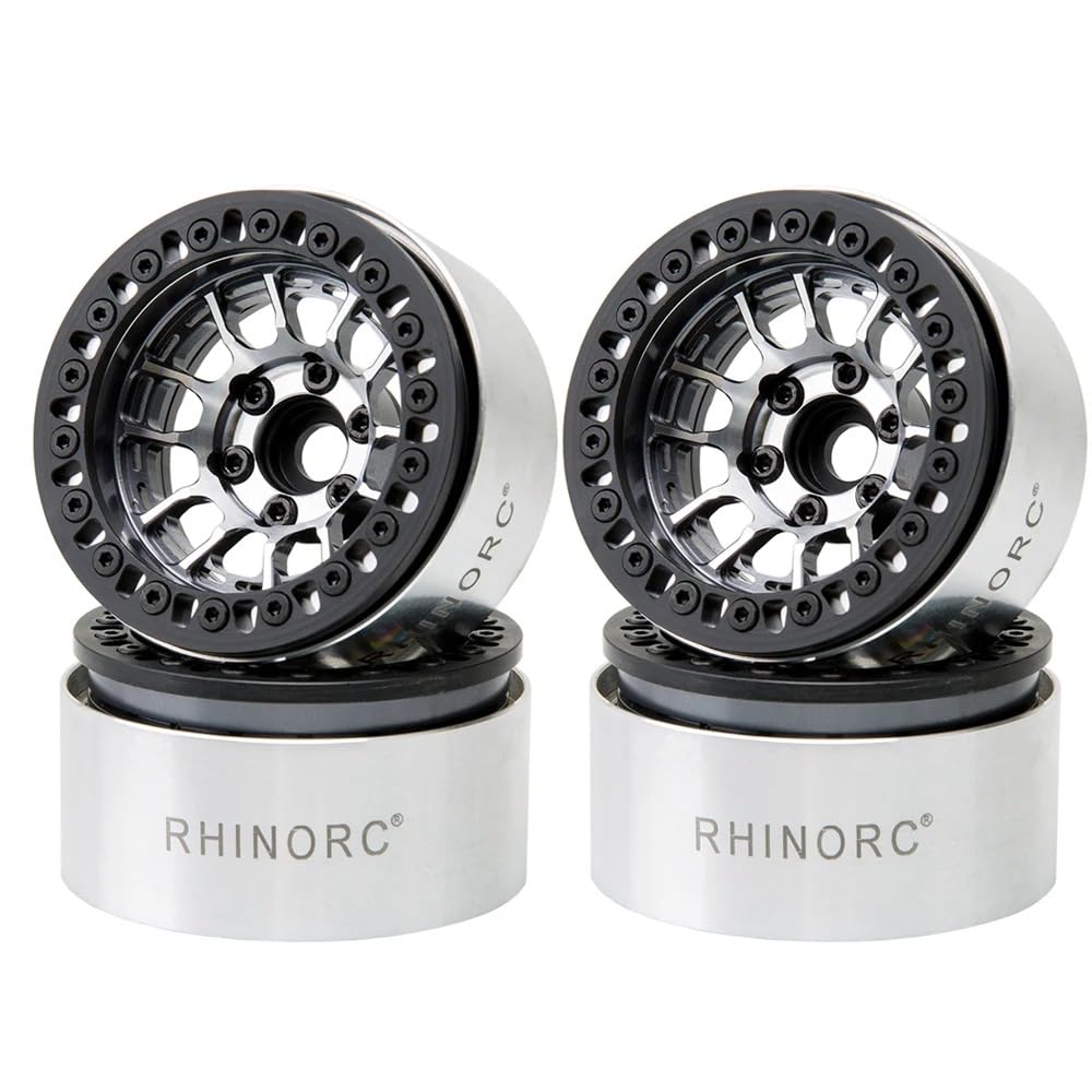 RhinoRC MOZA 1.9 Inch Negative Offset Aluminum Wheel Rim, 4PCS RC Beadlock Wheels for 1/10 RC Crawler Axial SCX10 RR10 Wraith TR