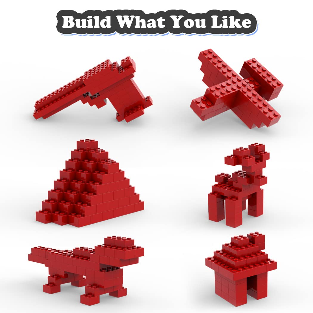 Unirolic Classic Building Bricks Set, 100 Piece 2X2 Basic Building Blocks Stem Creative Building Toys Compatible With All Major Brands(Red)