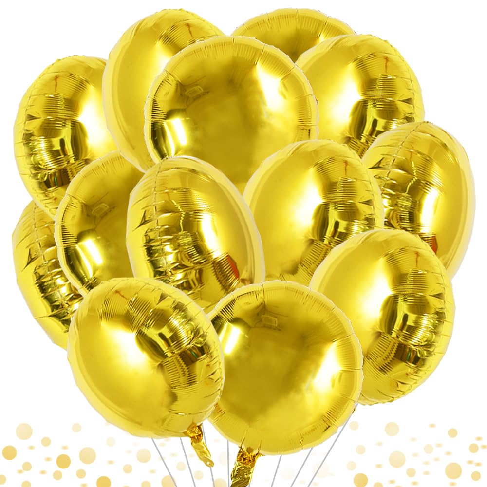 TONIFUL 30Pcs 18 Inch Large Gold Round Shape Foil Balloons Big Gold Circle Helium Mylar Ballons for Birthday Wedding Baby Shower
