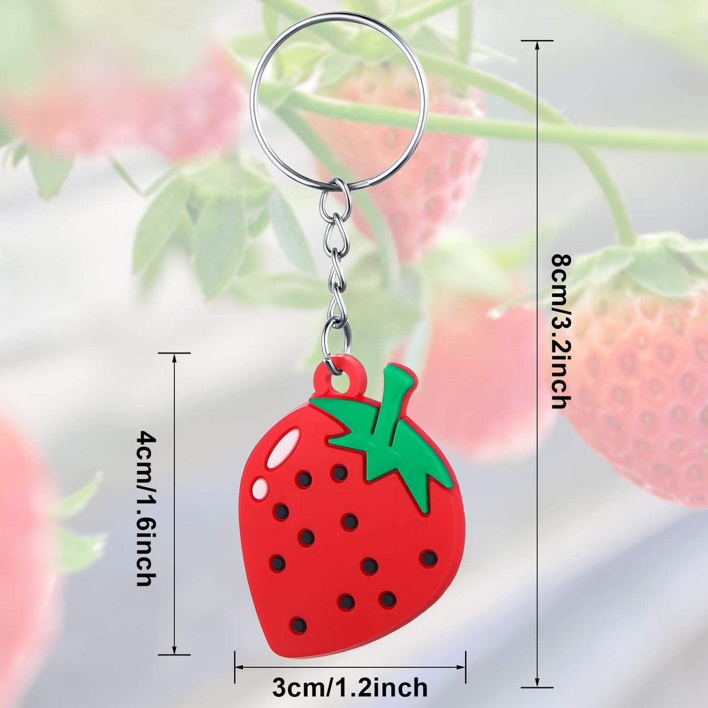 Tondiamo Strawberry Keychain Strawberry Party Favors Cute Fruit Keychain Rubber Keyrings for Summer Classroom Birthday Gifts(24