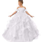 ZPVP Princess Flower Girl Dress for Wedding Long Tulle Girls Pageant Dress Puffy Ruffles Beaded Appliques Party Costumes White U