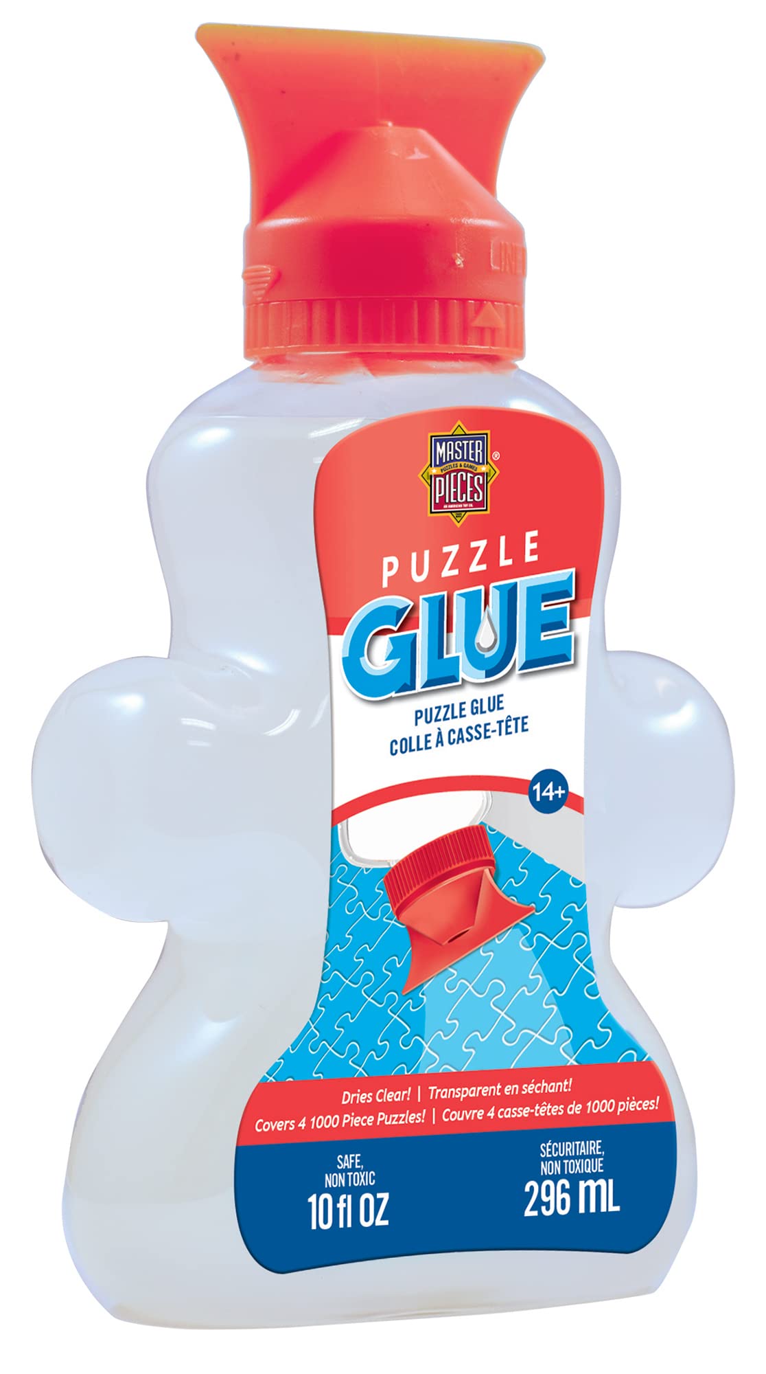 Masterpieces Accessories - Jigsaw Puzzle Piece Shaped Glue Bottle With Swivel Spreader Cap, 10-Ounce, Assorted
