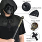 BUUFAN 4PCS Plague Bird Doctor Mask PU Leather Long Nose Beak Mask with Cloak Crucifixion Necklace Scepter Scary Halloween Mask
