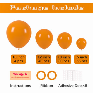 Voircoloria 130Pcs Burnt Orange Balloons Different Sizes 18'' 12'' 10'' 5'' Retro Orange Latex Balloon Garland Arch Kit For Birt