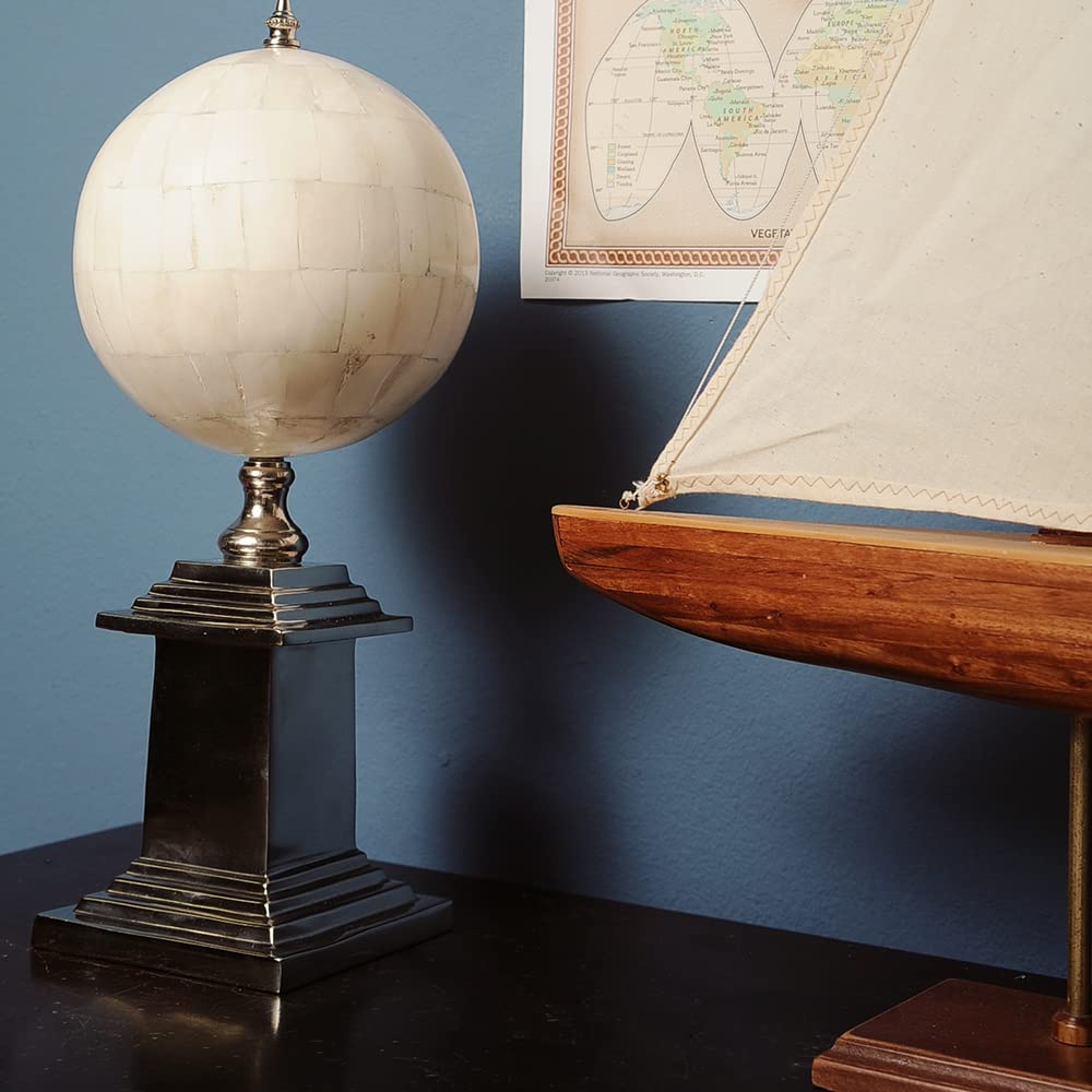 Old Modern Handicrafts Bone Globe With Aluminium Base -With Shiny Nickle Finish - 6.5L X 6.5W X 14.5H Inches