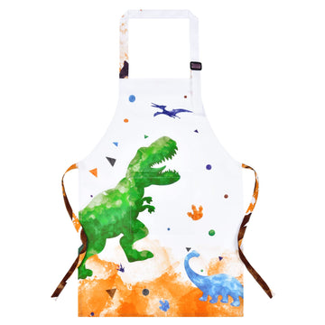 Dinosaur Kids Apron - Waterproof Polyester Aprons With Adjustable Strap And Pocket Kitchen Chef Bib Aprons For Children Boys Cooking Baking Painting Party Birthday Gifts (Medium, 11-15 Years)