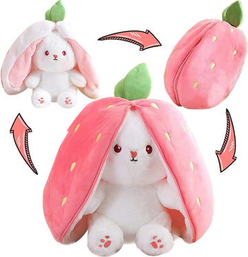 SILLYME Strawberry Rabbit  Reversible Bunny Soft Toy  Plush Toys for Girls  Strawberry Bunny pou Soft Toy (28 cm)