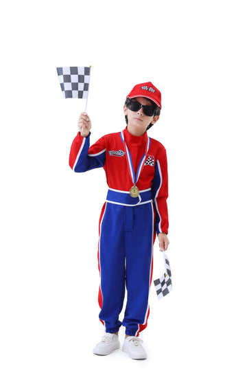 Clothand Kids Racing Suit Costume Toddler And Boys Race Car Driver Jumpsuit For Halloween, Dress Up & Pretend Play, Ages 4-6
