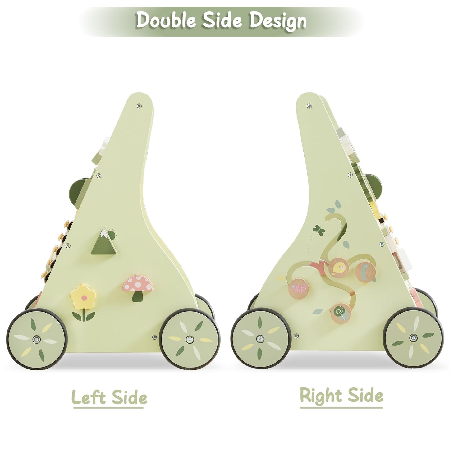 Beright Wooden Baby Walker Push And Pull Learning Activity Walker Kids’ Activity Toy Multiple Activities Center Develops Motor Skills & Stimulates Creativity(Green)