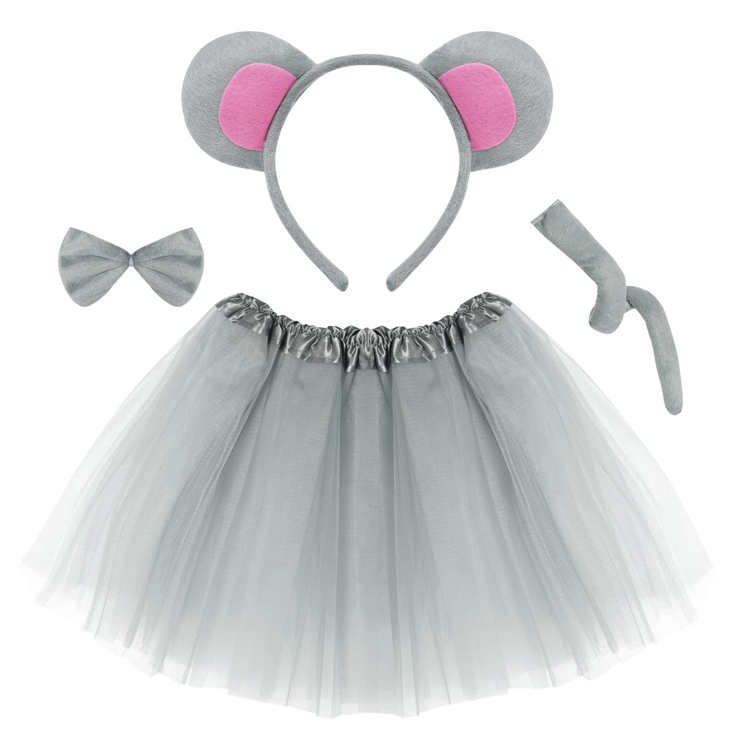 Jmkcoz Gray Mouse Costume Tutu Set, Mouse Ear Headband Bowtie Tail Bow Tie Animal Fancy Dress Costume Kit For Halloween Cosplay