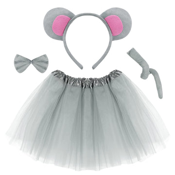 Jmkcoz Gray Mouse Costume Tutu Set, Mouse Ear Headband Bowtie Tail Bow Tie Animal Fancy Dress Costume Kit For Halloween Cosplay