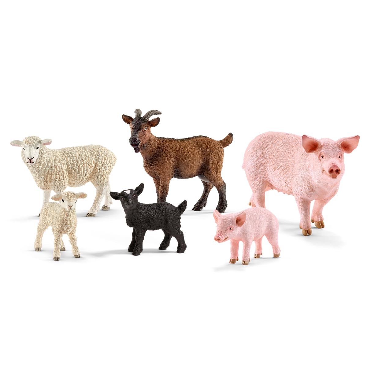 Schleich Farm World Farm Animal Toys for Toddlers & Kids Ages 3+, 6-Piece Mom and Baby Toy Farm Animal Set Pig, Piglet, Goat, Go