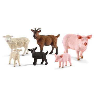 Schleich Farm World Farm Animal Toys for Toddlers & Kids Ages 3+, 6-Piece Mom and Baby Toy Farm Animal Set Pig, Piglet, Goat, Go