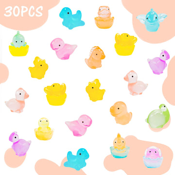 HOMICO 30 Pieces Luminous Mini Dinosaur for Dollhouse Tiny Resin Dinosaurs Mini Animals for Fairy Garden Micro Landscape Aquariu