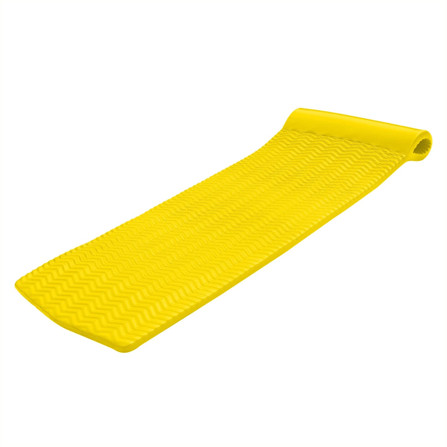 TRC Recreation Serenity 1.5  Thick Vinyl Coated Foam Swimming Pool Float Mat mature-themed Lounger with Built-In Roll Pillow  Yellow